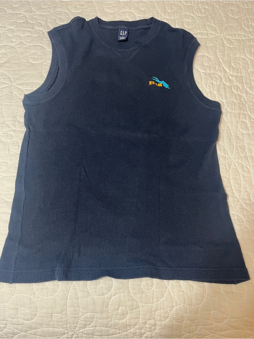 GAP Men’s Navy Ribbed Sleeveless Tank with Small Embroidered Detail